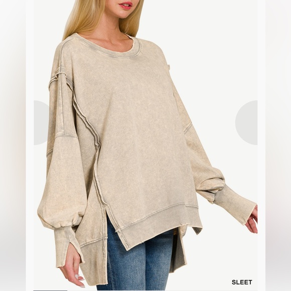 Zenana French Terry Collared Exposed Seam Sweatshirt main image 0